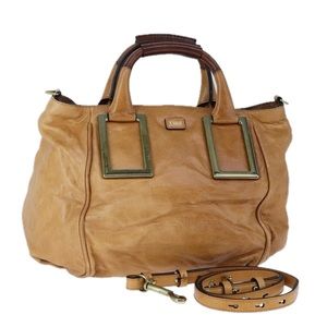 Chloe Etel Hand Bag Leather 2way Brown Gold Auth bs21307